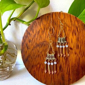 Aqua and gold tone earrings